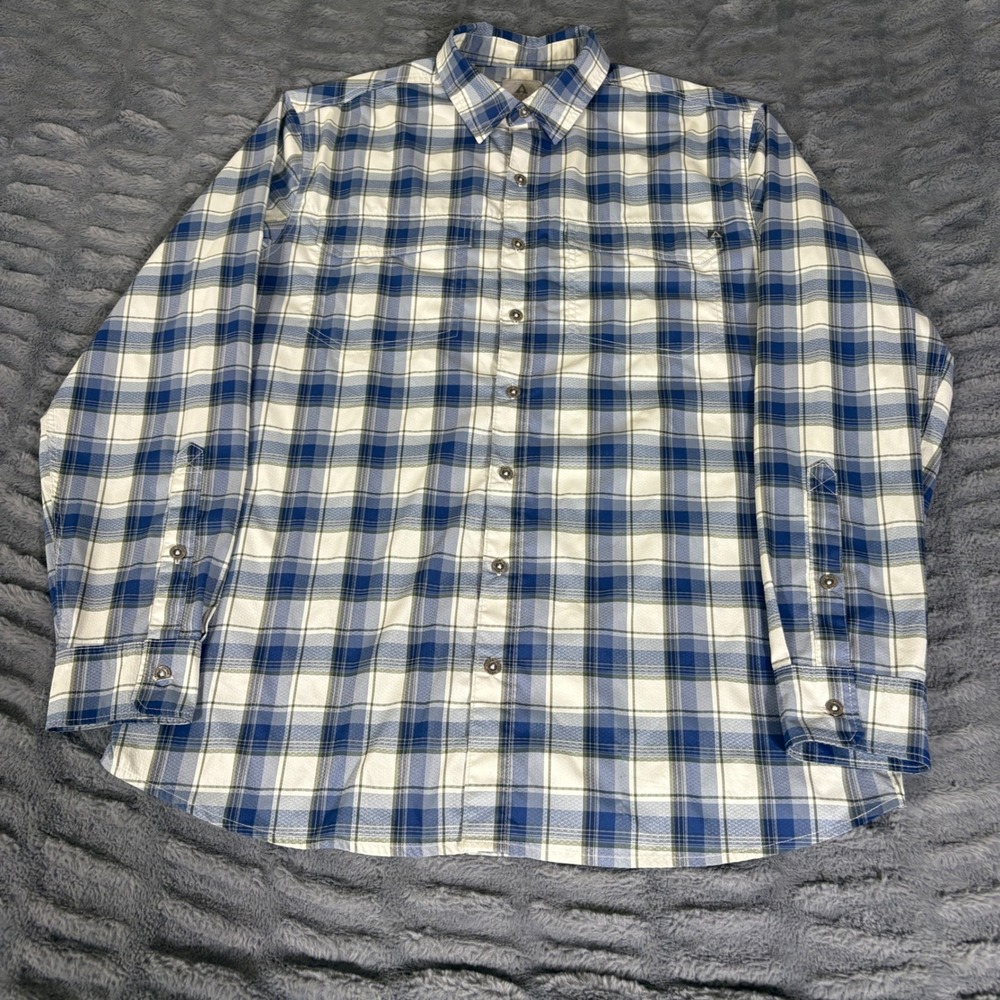 Ascend Men Large Tall Blue Plaid Long Sleeve Button Up Stretch Performance Shirt
